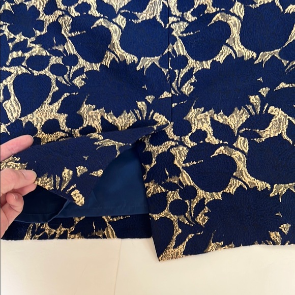 J. Crew Navy Blue and Metallic Gold Wool Jacquard Floral Skirt 2 - Picture 4 of 8